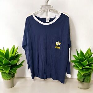 RARE! PINK Victoria's Secret Bling WVU West Virginia University Navy Blue Shirt